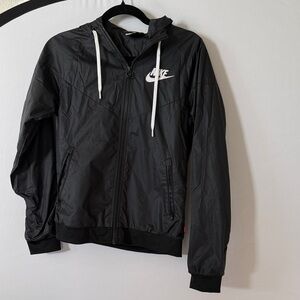 Nike Black Hooded Jacket with White Accents